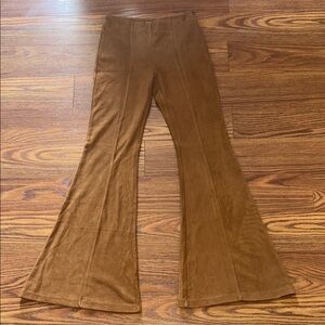 Gianni Bini Brown Wide Leg BoHo Hippie Faux Suede Side Zip Pants Womens Xs